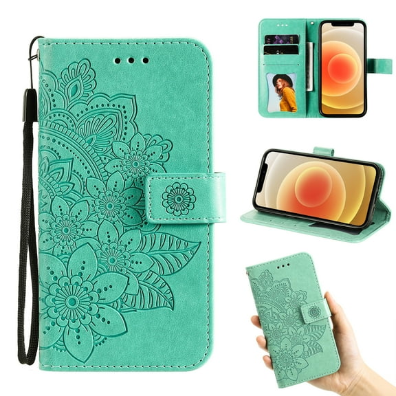 iPhone SE 2nd Gen 2020 Wallet Case, iPhone 8/iPhone 7 Flip Case, Allytech Embossed Patterned PU Leather Phone Cover with Magnetic Kickstand Wrist Strap for iPhone 7/iPhone 8/iPhone SE 2020(4.7"),Green