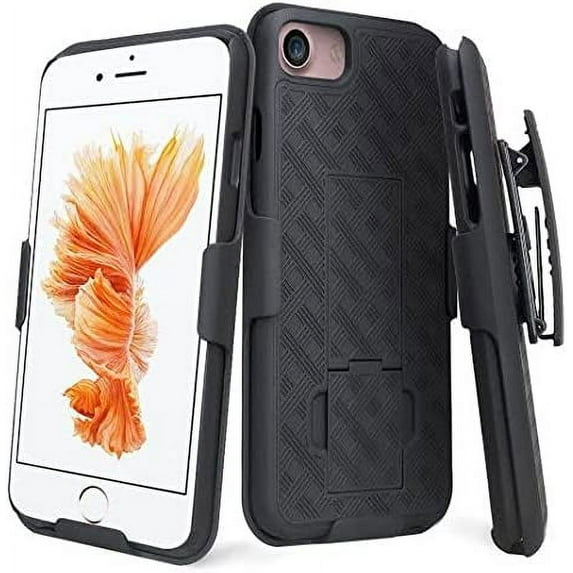iPhone SE 3nd Generation Case 2022, iPhone SE 2020 Case, Holster Case, Shell & Holster Case with Built-in Kickstand, Swivel Belt Clip Holster for Apple iPhone SE 3rd Gen (2022) 8, 7, 6, 6s