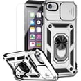 thumbnail image 1 of for iPhone SE (3rd and 2nd gen 2022/2020) and iPhone 8/7/6 Case with Camera Lens Cover HD Screen Protector, Military Grade Drop Protection Magnetic Ring Holder Kickstand Protective Phone Case (Silver), 1 of 17