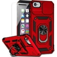 thumbnail image 1 of for iPhone SE (3rd and 2nd gen 2022/2020) and iPhone 8/7/6 Case with Camera Lens Cover HD Screen Protector, Military Grade Drop Protection Magnetic Ring Holder Kickstand Protective Phone Case (Red), 1 of 17