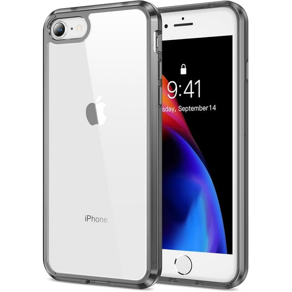 for iPhone SE 3rd Gen/2nd Gen/2022/2020/8/7 Case Clear [Anti-Yellowing] Anti-Scratch Transparent Hard Back and Soft Edge [Military Grade Drop Protection] Shockproof Phone Cover - Crystal Black