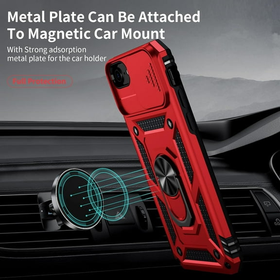 for iPhone SE 3rd generation / 2nd generation Case, iPhone SE 2022/2020, iPhone 8/7/6 Case with Slide Camera Cover Heavy Duty Kickstand Phone Case,Red