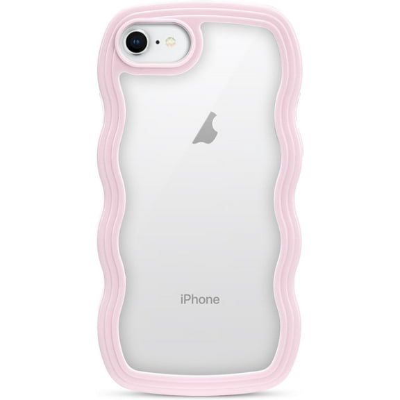 for iPhone SE/7/8 Case 4.7", Cute Kawaii Curly Wave Frame Shape Design, Soft TPU + Hard PC Shockproof Protective Bling Phone Cover for Women Girls, Clear-Pink