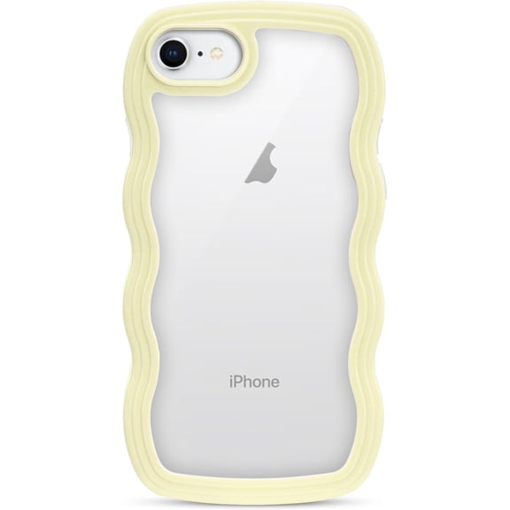 for iPhone SE/7/8 Case 4.7", Cute Kawaii Curly Wave Frame Shape Design, Soft TPU + Hard PC Shockproof Protective Bling Phone Cover for Women Girls, Clear-Yellow