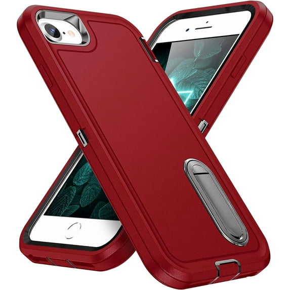 for iPhone SE Case 2022/2020, iPhone 7/8 Phone Case with Built in Kickstand, Shockproof/Dustproof/Drop Proof Military Grade Protective Cover for Apple iPhone SE/7/8 4.7"(Black/Red)
