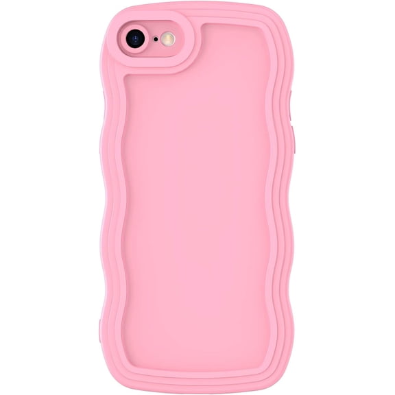for iPhone SE Case 2022/2020, iPhone 8/7 Case Wave, Curly Frame Design for Women Girls, Cute Wavy Solid Color Aesthetic Phone Case Soft Flexible TPU Shockproof Full-Body Protective Case Cover, Pink