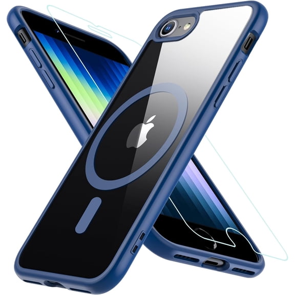 for iPhone SE Case 2022/3rd/2020/2nd Gen Magnetic Case, for iPhone 8/7 Case with Screen Protector [Compatible with MagSafe], Clear Hard Back Phone Cover for iPhone 8/SE 2/SE 3 (4.7"),Blue