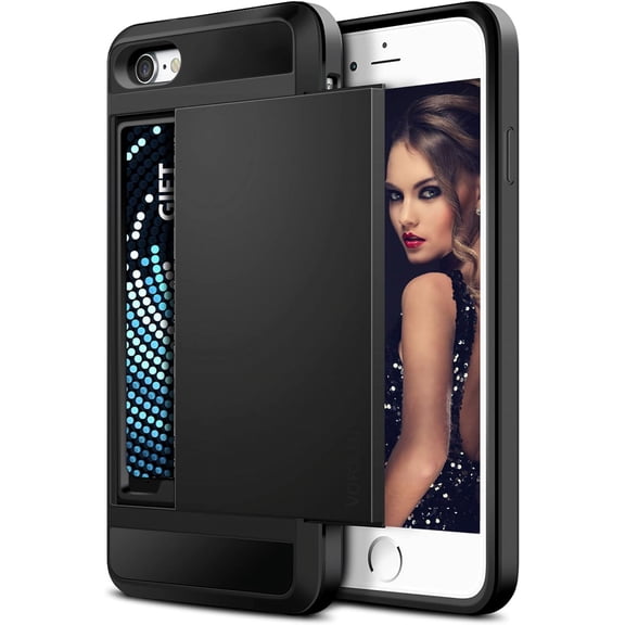 iPhone SE Case 2022 Wallet Credit Card Holder ID Slot Sliding Door Hidden Pocket Men Women Anti-Scratch Dual Layer Hybrid Bumper Armor Protective Shell Back Cover Black