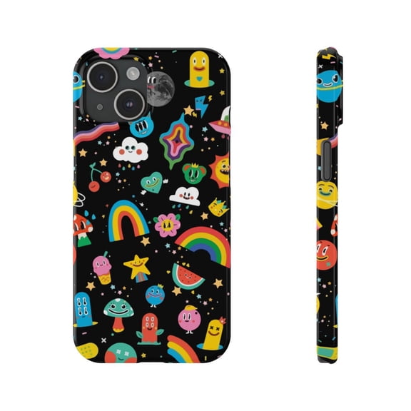 iPhone Slim Case - Rainbow Space Cute Cartoon Japanese Flower Artist - iPhone 15