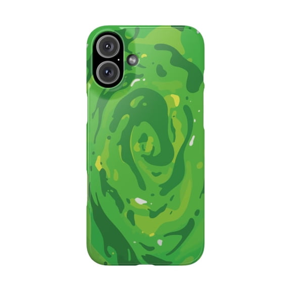 iPhone Slim Case - Rick Morty Cartoon Inspired Portal Design Green Network - iPhone 16 Plus