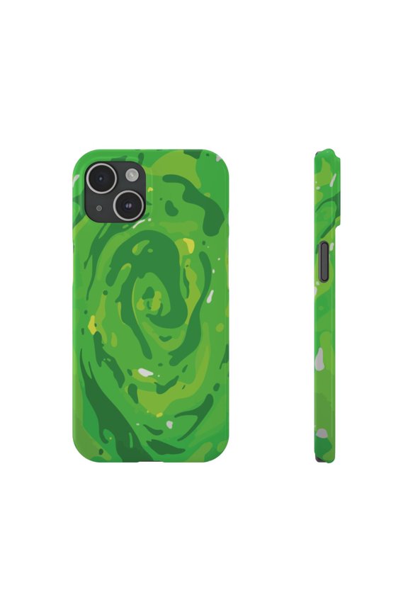 iPhone Slim Case - Rick Morty Cartoon Inspired Portal Design Green Network - iPhone 15