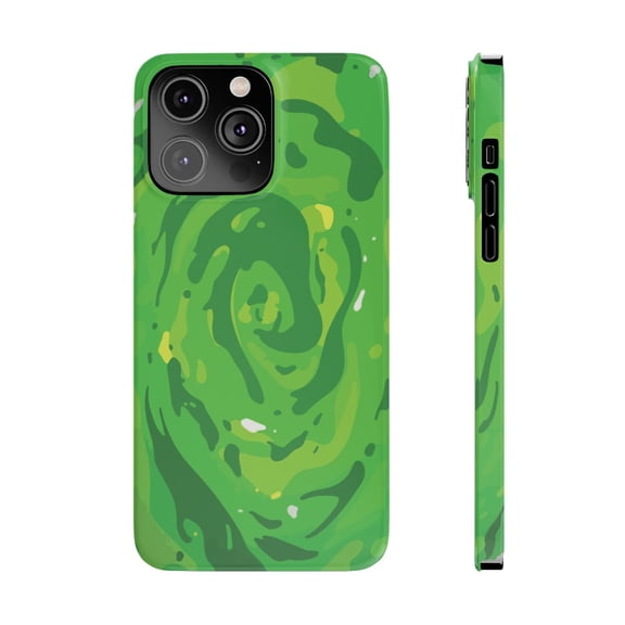 iPhone Slim Case - Rick Morty Cartoon Inspired Portal Design Green Network - iPhone 14 Pro Max