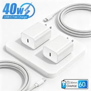iPhone Super Fast Charger, 2 Pack 40W USB C Power Adapter with 6FT USB C Charging Cable Compatible with iPhone 17/16/15