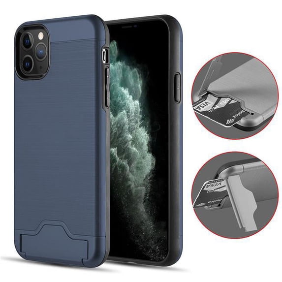 for iPhone 11 PRO LUXMO KARDCASE 2-in-1 WALLET CASE W/ SILK BACK PLATE KICKSTAND Navy