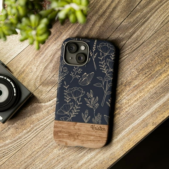 iPhone Tough Case - Personalized Floral Phone Case - Custom Name iPhone Case - Elegant Flower Design - Customizable Gift for iPhone 16, 15, 14, 13