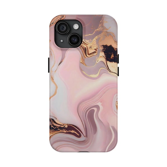 iPhone Tough Case - Pink Gold Marble Abstract Waves Swirls Art Elegant Gift