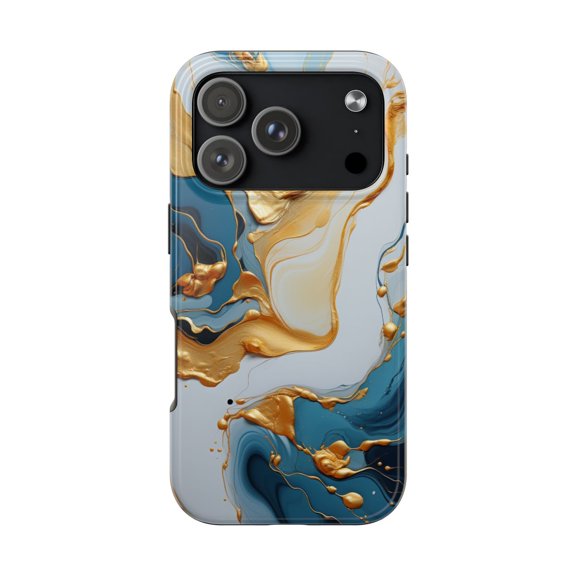 iPhone Tough Case - Teal Gold Aqua Abstract Swirl Marble Artwork Design - iPhone 17 Pro