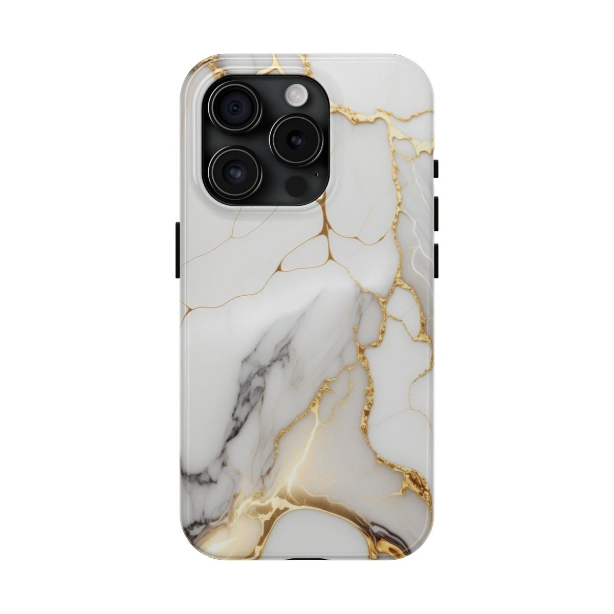iPhone Tough Case - White Gold Marble Elegant Luxury High Fashion Accessory - iPhone 15 Pro