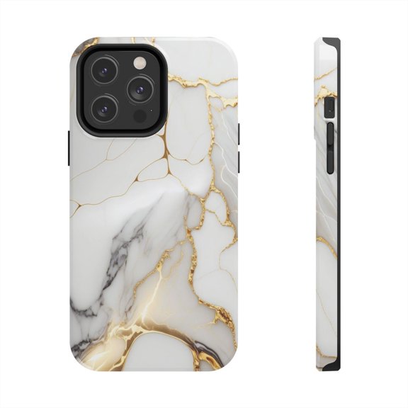 iPhone Tough Case - White Gold Marble Elegant Luxury High Fashion Accessory - iPhone 14 Pro Max