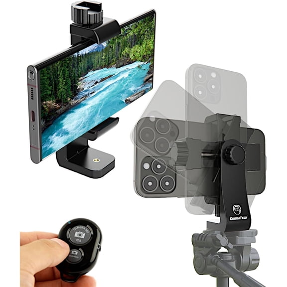 iPhone Tripod Mount Adapter - Fits Any Smartphone - Includes Bluetooth Remote Shutter - UniMount 360 Universal Phone Holder for Tripod