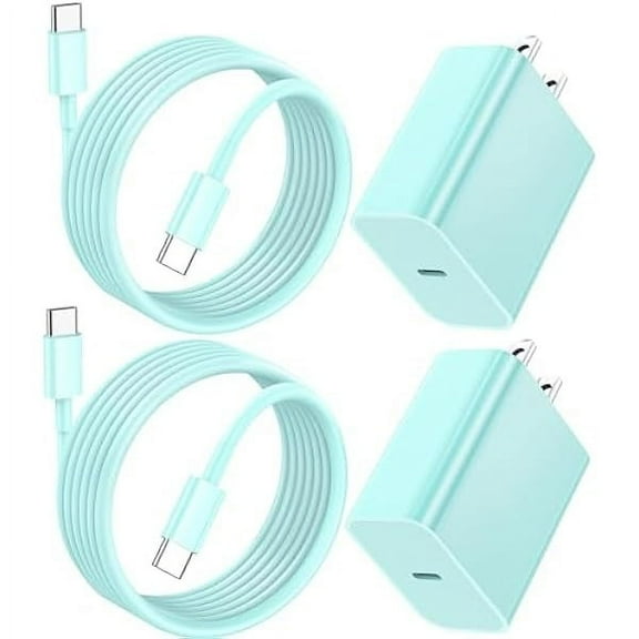 for iPhone USB C Charger Fast Charging, 2Pack 20W USB C Charger Block with 60W USB C to C Cable 6FT, USB C Charger Cord Compatible with iPhone 16/15 Pro Max/Pad Pro/YJJSKEJI S23/Android Charger Blue