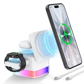 iPhone Wireless Charger, Cshidworld 3 in 1 Cube Wireless Charger Stand, 15W Fast Charging Station, Foldable Wireless Charger for iPhone 16/15/14/13/12 Pro Max, iWatch S2-10/Ultra, AirPods 2/3/4/Pro