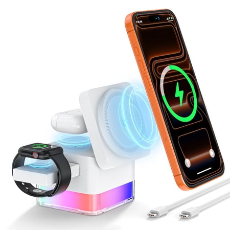 iPhone Wireless Charger, Cshidworld 3 in 1 Cube Wireless Charger Stand, 15W Fast Charging Station, Foldable Wireless Charger for iPhone 16/15/14/13/12 Pro Max, iWatch S2-10/Ultra, AirPods 2/3/4/Pro