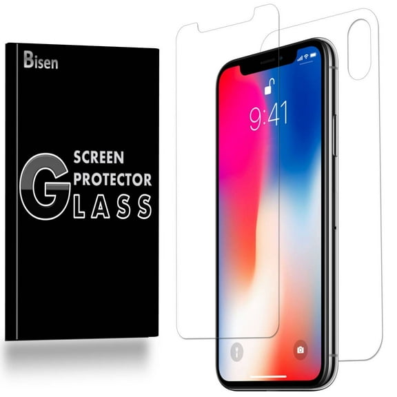iPhone X [BISEN] FULL BODY [Front + Rear]Tempered Glass Screen Protector, Anti-Scratch, Anti-Shock, Shatterproof, Bubble Free