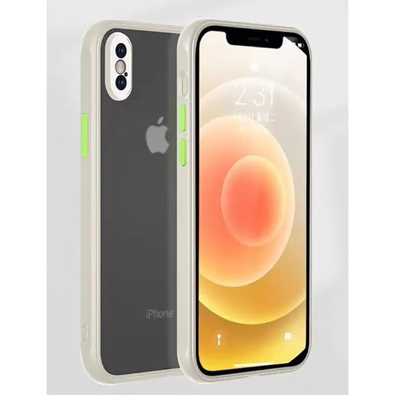 iPhone X Case with Camera Lens Protector, Shockproof Full Body Covered Soft TPU Bumper, Enhanced Corner, Translucent Matte Hard PC Back Slim Protective Phone Case for iPhone X 5.8", Stone White