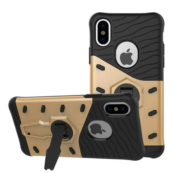 iPhone X Case, Mignova Hybrid Protective Case Shock-Absorption Drop-Protection Hard PC Shell & Soft Silicone Inner Case with Kick Stand for Apple iPhone X (Gold)