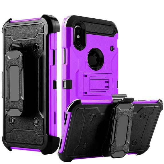 iPhone X Case, Mignova Rugged Plastic Heavy Duty Armor Holster Defender Full Body Protective Hybrid Case Cover with Belt Swivel Clip and Kickstand for Apple iPhone X (Purple)