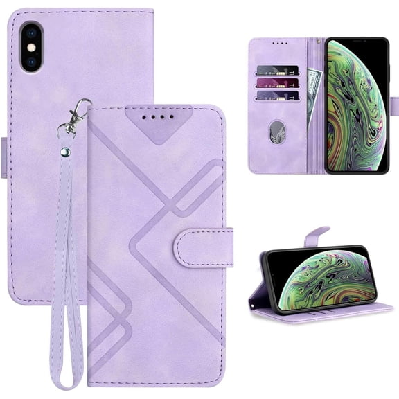 for iPhone X Case Wallet/iPhone Xs Case,Phone Case for iPhone 10,Card Holder Leather Stand Flip Cases,Wrist Strap, Closure,Shockproof Protective Cover for iPhone 10 X/XS (Purple)