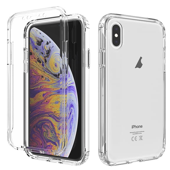 iPhone X Case, iPhone XS Case, Full Body Clear Bumper Protection Case [with Screen Protector] Hybrid Back Silicone Rubber TPU Bumper Gradient Phone Case for Apple iPhone X/XS - Clear