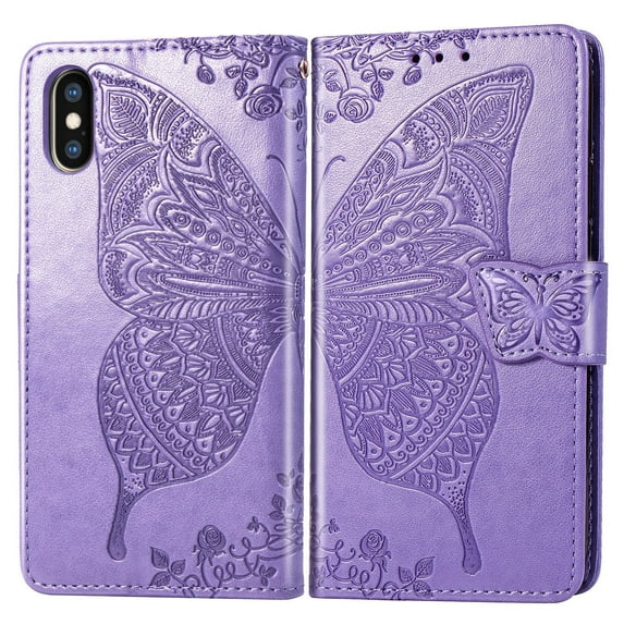 iPhone X Case, iPhone XS Wallet Folio Case Magnetic Closure RFID Blocking Card Slots Kickstand Shockproof Absorption Double Protection Case for Apple iPhone X / Xs, Lightpurple