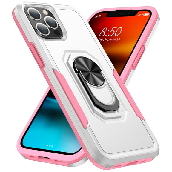 iPhone X Case, iPhone Xs Case, 360 Rotate Ring Stand Rugged Lightweight Slim Impact-Resistant Full Body Shockproof Protective Bumper Case For iPhone XS/X,White + Pink