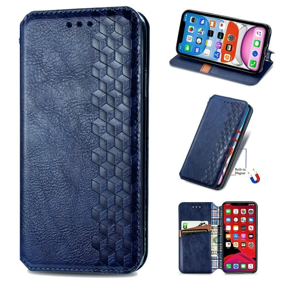 iPhone X Case, iPhone Xs Case PU Leather TPU Wallet Cover with Card Holder Kickstand Hidden Magnetic Adsorption Shockproof Flip Folio Cell Phone Case for Apple iPhone X/Xs 5.8 inch, Blue