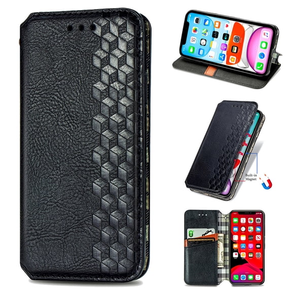 iPhone X Case, iPhone Xs Case PU Leather TPU Wallet Cover with Card Holder Kickstand Hidden Magnetic Adsorption Shockproof Flip Folio Cell Phone Case for Apple iPhone X/Xs 5.8 inch, Black