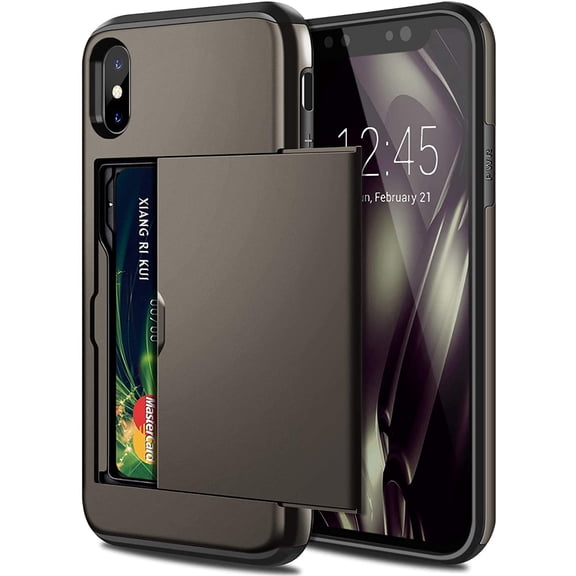 iPhone X Case, iPhone 10 Case,Hybrid iPhone X Wallet Case Card Holder Shell Heavy Duty Protection Shockproof Anti Scratch Soft Rubber Bumper Cover Case for iPhone X 5.8 inch Gun Color