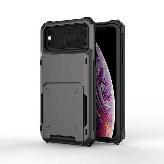 iPhone X Case, iPhone XS Case, Mantto Wallet Cover 5 Credit Card Slots Holder Flip Hidden Rugged Dual Layer PC & TPU 2 in 1 Protection Hybrid Tough Back Armor For Apple iPhone X/XS, Gray