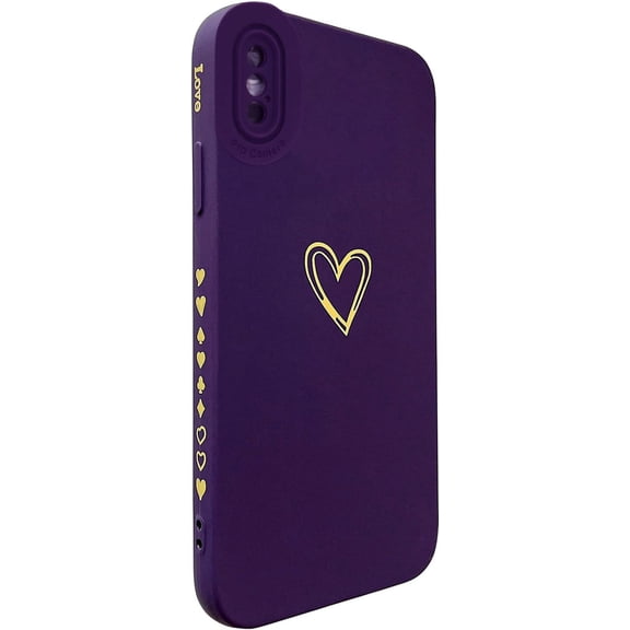 for iPhone X Case,iPhone Xs Case 5.8" Side&Back Cute Plated Love Heart with Anti-Fall Lens Cameras Cover Protection Soft TPU Shockproof Anti-Fingerprint Phone Case for Women Girl Men,Dark Mauve