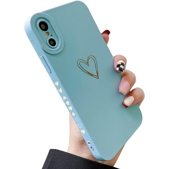 for iPhone X Case,iPhone Xs Case 5.8" Side&Back Cute Plated Love Heart with Anti-Fall Lens Cameras Cover Protection Soft TPU Shockproof Anti-Fingerprint Phone Cases for Women Girls Men,Lightblue
