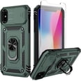 thumbnail image 1 of for iPhone X Case, iPhone Xs Case with Camera Lens Cover, HD Screen Protector, 10 FT Military Grade Drop Protection, Magnetic Ring Holder Kickstand Phone Case for iPhone X/Xs（Pine Green）, 1 of 6