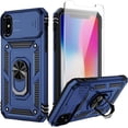 thumbnail image 1 of for iPhone X Case, iPhone Xs Case with Camera Lens Cover, HD Screen Protector, 10 FT Military Grade Drop Protection, Magnetic Ring Holder Kickstand Phone Case for iPhone X/Xs（Navy Blue）, 1 of 12