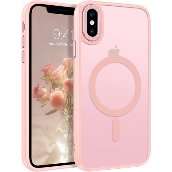 for iPhone X Case/iPhone Xs Case [Compatible with Magsafe] Translucent Matte Magnetic iPhone X/Xs Phone Case Slim Thin Shockproof Women Men Protective Cover for iPhone X/Xs 5.8", Pink
