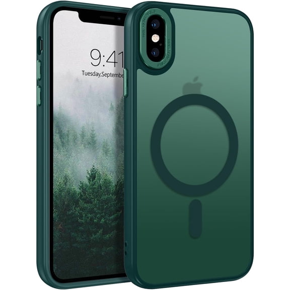 for iPhone X Case/iPhone Xs Case [Compatible with Magsafe] Translucent Matte Magnetic iPhone X/Xs Phone Case Slim Thin Shockproof Women Men Protective Cover for iPhone X/Xs 5.8", Forest Green