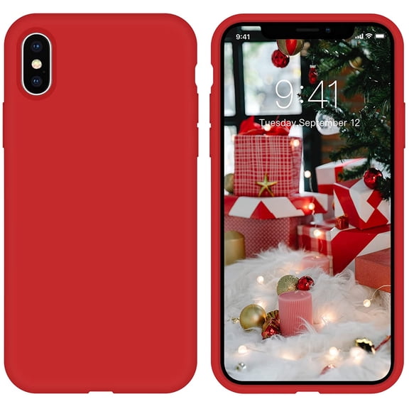 iPhone X Case, iPhone Xs Case Liquid Silicone Gel Rubber Slim Phone Case Soft Anti-Scratch Durable Microfiber Lining Full Body Shockproof Protective Cover for iPhone Xs/X 5.8", Red