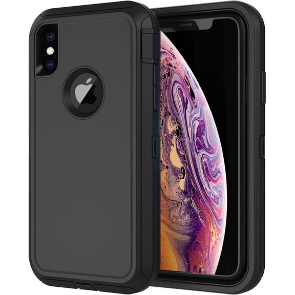 for iPhone X Case, iPhone Xs Case with Screen Protector Full Body Shockproof Drop-Proof Heavy Duty Rugged Bumper 3-Layer Defender Protective Phone Case Cover for Apple iPhone X/Xs (Black II)