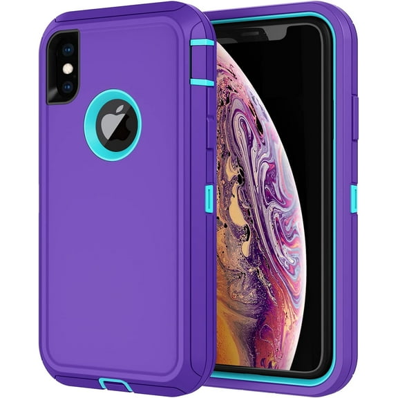 for iPhone X Case,iPhone Xs Case with Screen Protector Full Body Shockproof Drop-Proof Heavy Duty Rugged Bumper 3-Layer Defender Protective Phone Case Cover for Apple iPhone X/Xs Purple