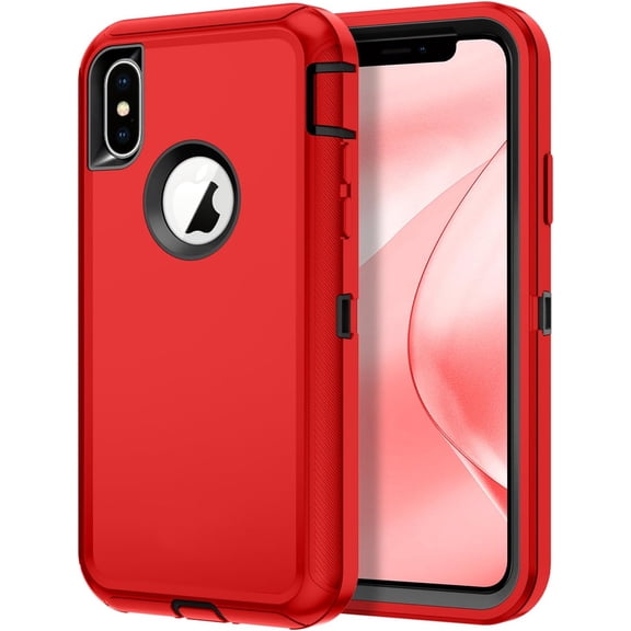 for iPhone X Case/iPhone Xs Case Shockproof Rugged Full Body Protection Heavy Duty Dust/Drop Proof 3-Layer Cover Case for Apple iPhone X/XS 5.8 Inch,Red/Black