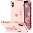 thumbnail image 1 of iPhone X Case,iPhone Xs Case,Slim Fit Plating Heart Soft TPU with Adjustable Wristband Kickstand Scratch Resistant Shockproof Protective Phone Cover for Apple iPhone X/XS 5.8 Inch, Pink/Golden, 1 of 18